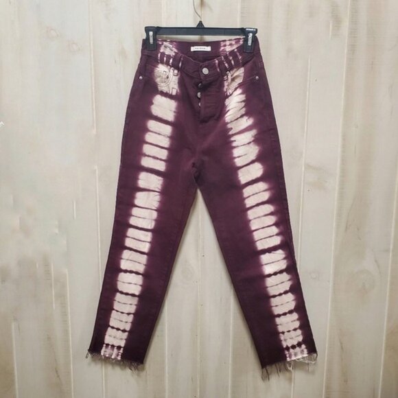 Pac Sun Eco Raspberry Tie Dye Jeans Raw Hem Straight Like NEW 5 button f… - Picture 10 of 10